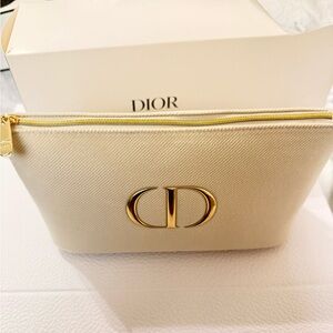 Dior Cream Cosmetic Bag with Gold Details